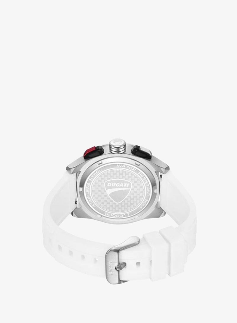 Ducati DT011 Black Dial White Silicone Strap Chronograph Watch for Men - 44mm - Image 3