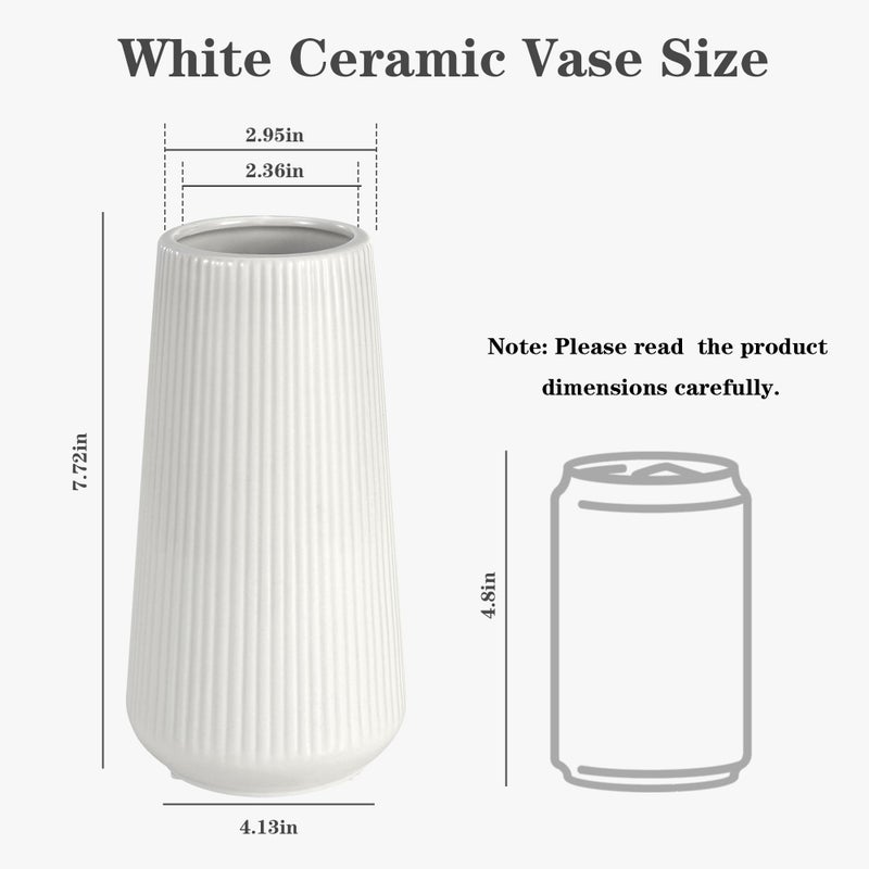GUKJOB White Ceramic Vase, GUKJOB Small Cute Flower Vase for Pampas Grass, Home, Living Room, Dining Table, Farmhouse, Office Decor, Bedroom, Table, and Kitchen Shelf (White) - Image 2