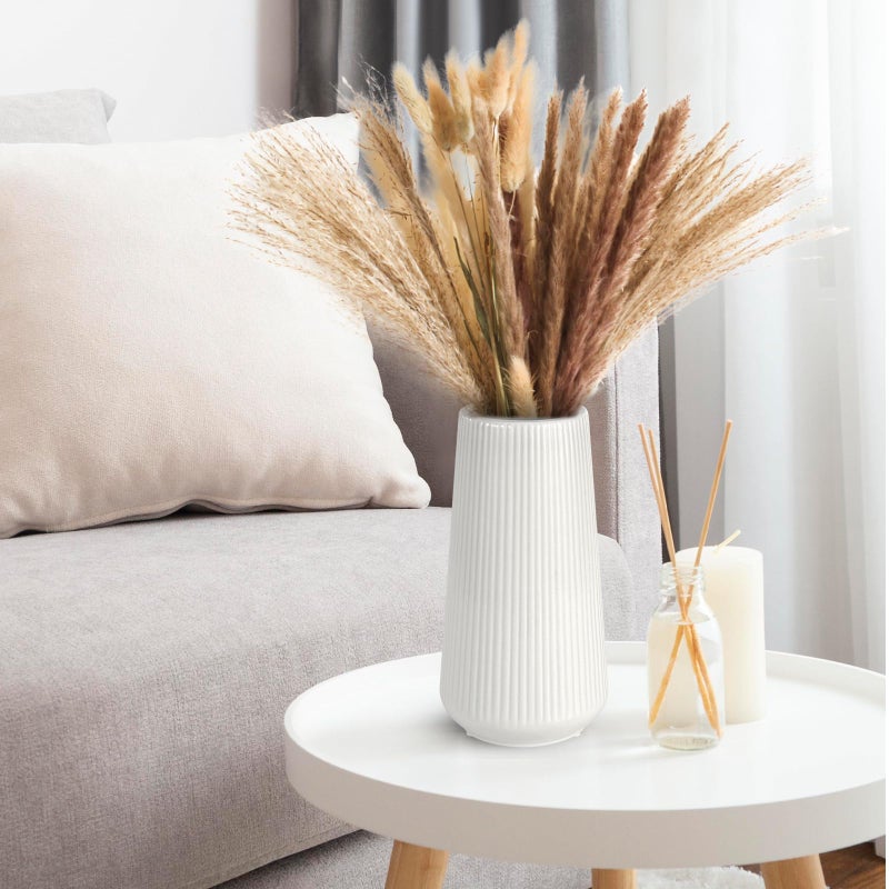 GUKJOB White Ceramic Vase, GUKJOB Small Cute Flower Vase for Pampas Grass, Home, Living Room, Dining Table, Farmhouse, Office Decor, Bedroom, Table, and Kitchen Shelf (White) - Image 5