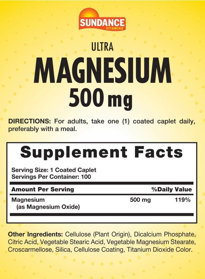 Sundance Magnesium Supplement | 500mg | Oxide | 100 Coated Caplets | Vegetarian, Non-GMO and Gluten Free - Image 2