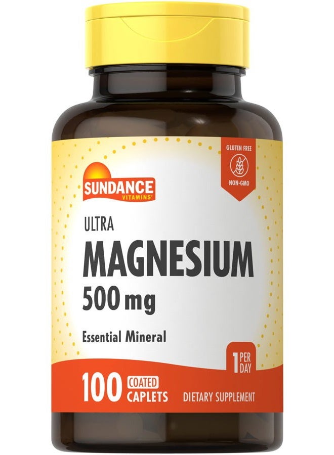 Sundance Magnesium Supplement | 500mg | Oxide | 100 Coated Caplets | Vegetarian, Non-GMO and Gluten Free - Image 1