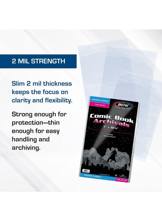 BCW Current/Modern Comic Mylar Archivals - 2 MIL - 100 Count Pack | Archival Comic Book Bags | Standard Size 7 x 10.5 Inches, Secure 1.5 Inch Flap | Protective Covers for Comic Book Collectors - Image 4