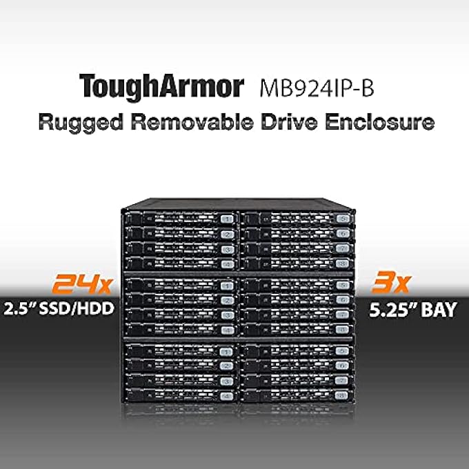 rayihni RUGGED 24 X 2.5 SAS/SATA HDD/SSD MOBILE RACK ENCLOSURE FOR 3 X 5.25 BAY (6 X MINI-SAS HD) | TOUGHARMOR MB924IP-B - Image 2