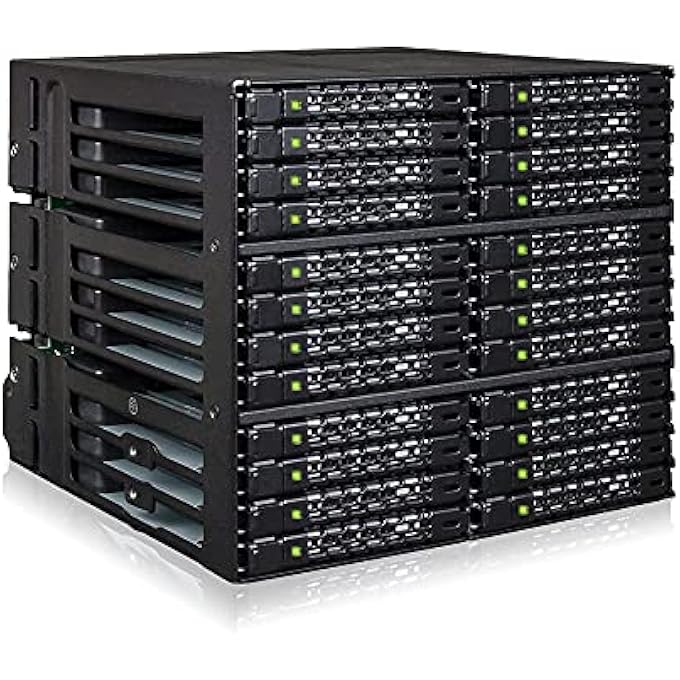 rayihni RUGGED 24 X 2.5 SAS/SATA HDD/SSD MOBILE RACK ENCLOSURE FOR 3 X 5.25 BAY (6 X MINI-SAS HD) | TOUGHARMOR MB924IP-B - Image 1