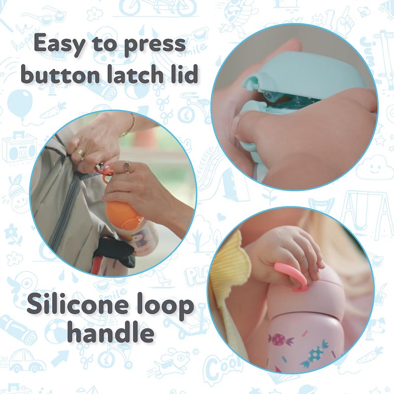 نوبي Thirsty Kids No Spill Flip-It Active Stainless Steel Travel Cup or Water Bottle - 14 Oz - 18+ Months - Mint Whale - Image 3