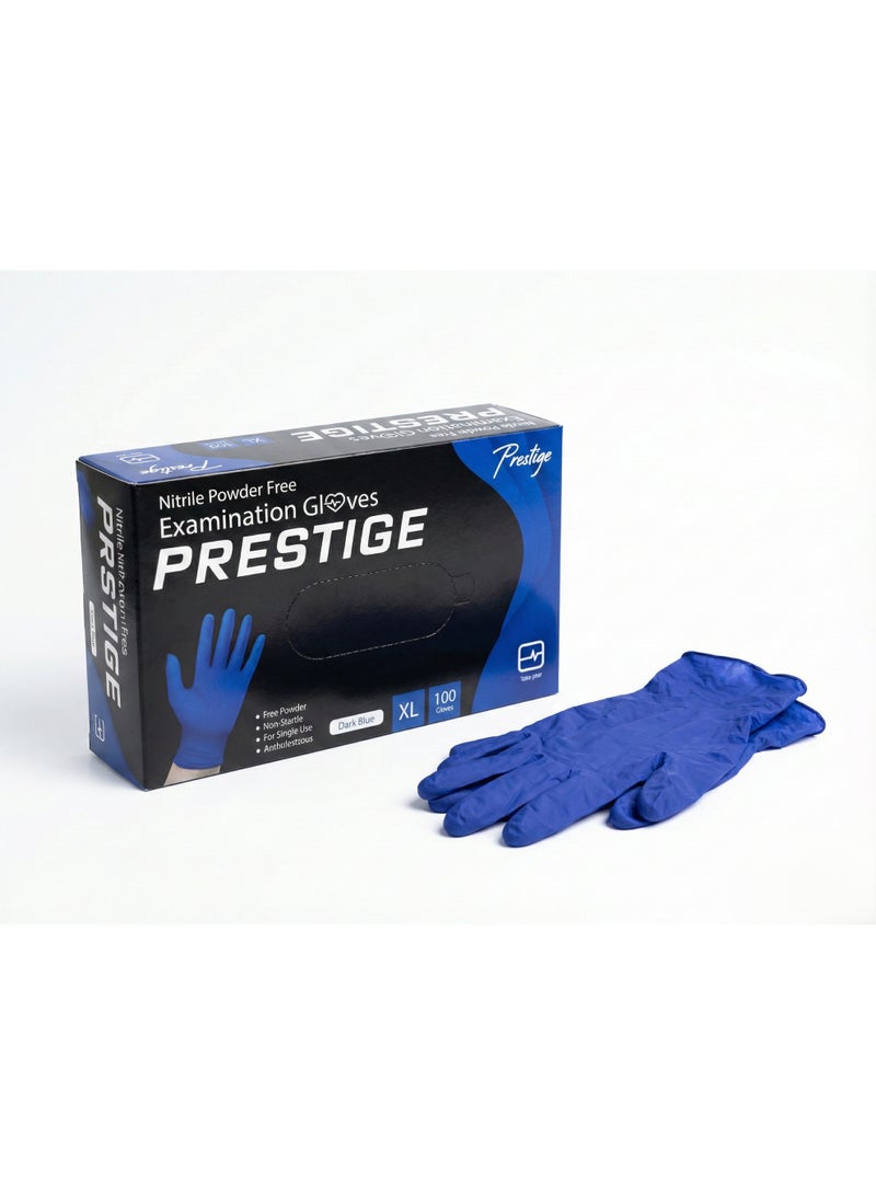 قفازات فحص نيتريل بدون بودرة بريستيج – لون أزرق – مقاس XL – علبة 100 قطعة – استخدام طبي ومهني - Image 4