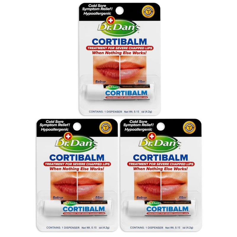 Dr. Dans Dr. Dan's Cortibalm -3 Pack -for Dry Cracked Lips - Healing Lip Balm for Severely Chapped Lips- Designed for Men, Women and Children - Image 1
