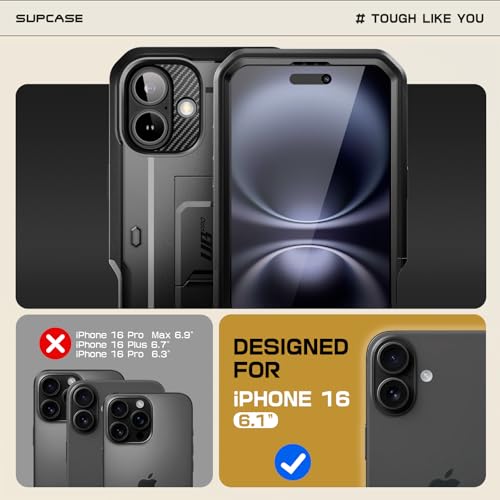 SUPCASE for iPhone 16 Case with Screen Protector Unicorn Beetle Pro Builtin Stand BeltClip MilitaryGrade Protection Full Body Heavy Duty Phone Case for iPhone 16 61 2024 Black - Image 3