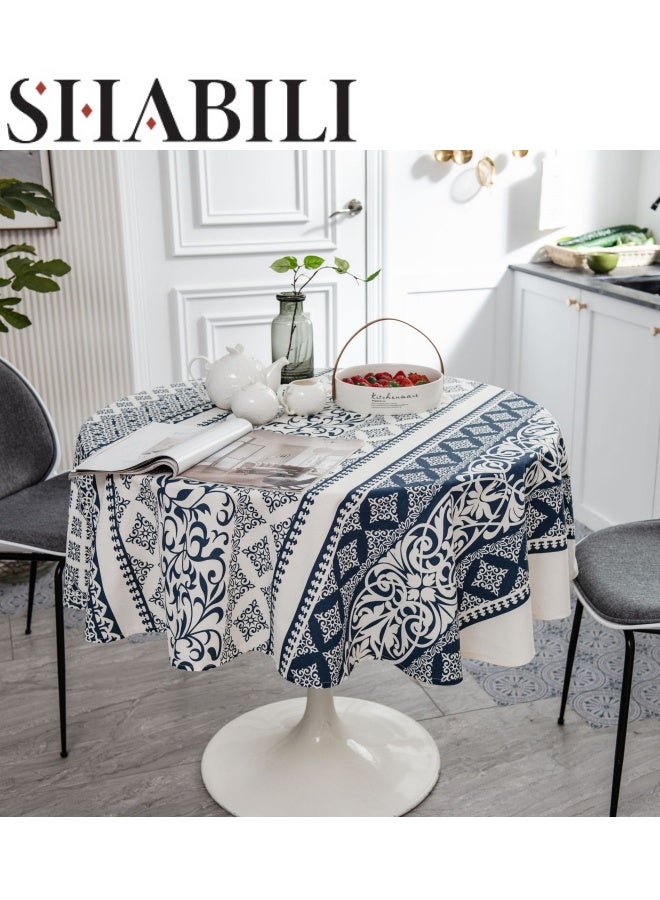 SHABILI 150cm Diameter Round Tablecloth, Cotton and Linen Table Mat, Washable Dustproof Table Linen, Classic Table Cover Suitable for Wedding Party Home, Kitchen Restaurant Tabletop Decoration - Image 1