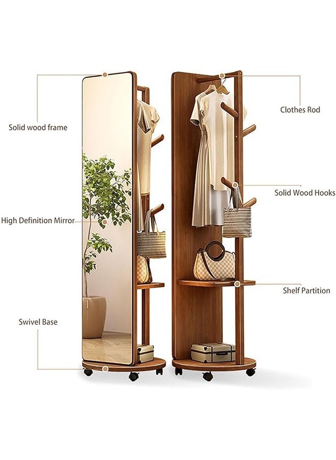 Arabest - 3-in-1 Floor to Ceiling Full Body Mirror,Rotating Solid Wood Frame Bedroom Floor to Ceiling Mirror,Solid Wood Storage Lenses with Coat Rack and Horizontal Storage Cabinet,White - Image 1