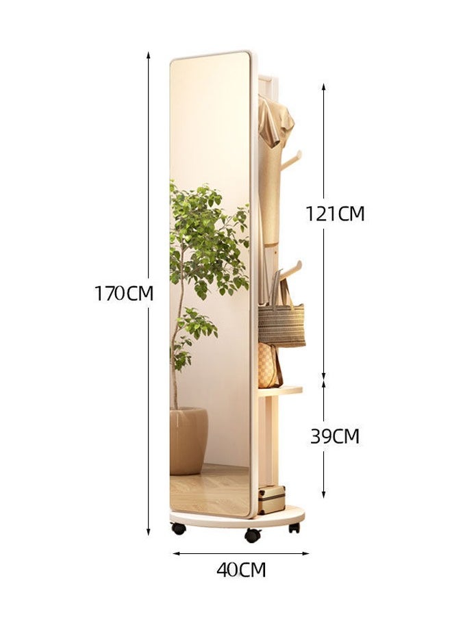 Arabest - 3-in-1 Floor to Ceiling Full Body Mirror,Rotating Solid Wood Frame Bedroom Floor to Ceiling Mirror,Solid Wood Storage Lenses with Coat Rack and Horizontal Storage Cabinet,White - Image 1