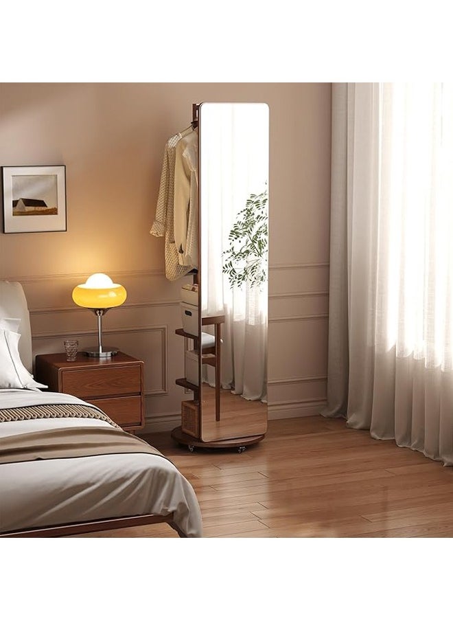Arabest - 3-in-1 Floor to Ceiling Full Body Mirror,Rotating Solid Wood Frame Bedroom Floor to Ceiling Mirror,Solid Wood Storage Lenses with Coat Rack and Horizontal Storage Cabinet,White - Image 1