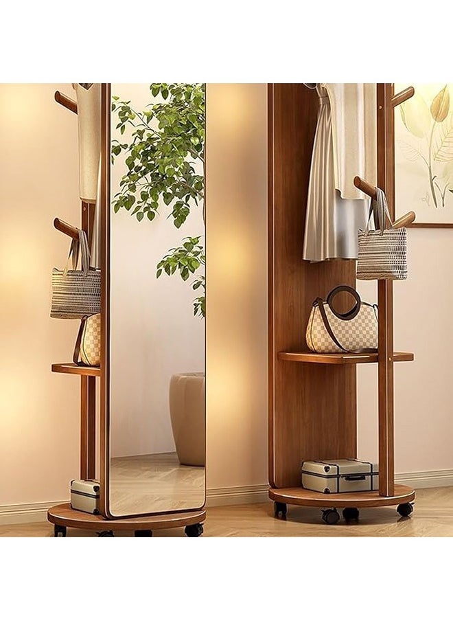 Arabest - 3-in-1 Floor to Ceiling Full Body Mirror,Rotating Solid Wood Frame Bedroom Floor to Ceiling Mirror,Solid Wood Storage Lenses with Coat Rack and Horizontal Storage Cabinet,White - Image 1