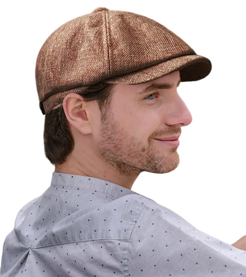 kilsel Linen Men's Newsboy Flat Cap .8 Panel Ivy Cabbie Hat,Breathable Summer Gatsby Ivy Irish Fishing Hatsï¼ŒPaperboy Hats for Men Coffee - Image 1