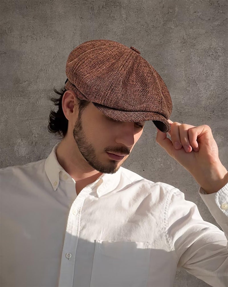 kilsel Linen Men's Newsboy Flat Cap .8 Panel Ivy Cabbie Hat,Breathable Summer Gatsby Ivy Irish Fishing Hatsï¼ŒPaperboy Hats for Men Coffee - Image 3