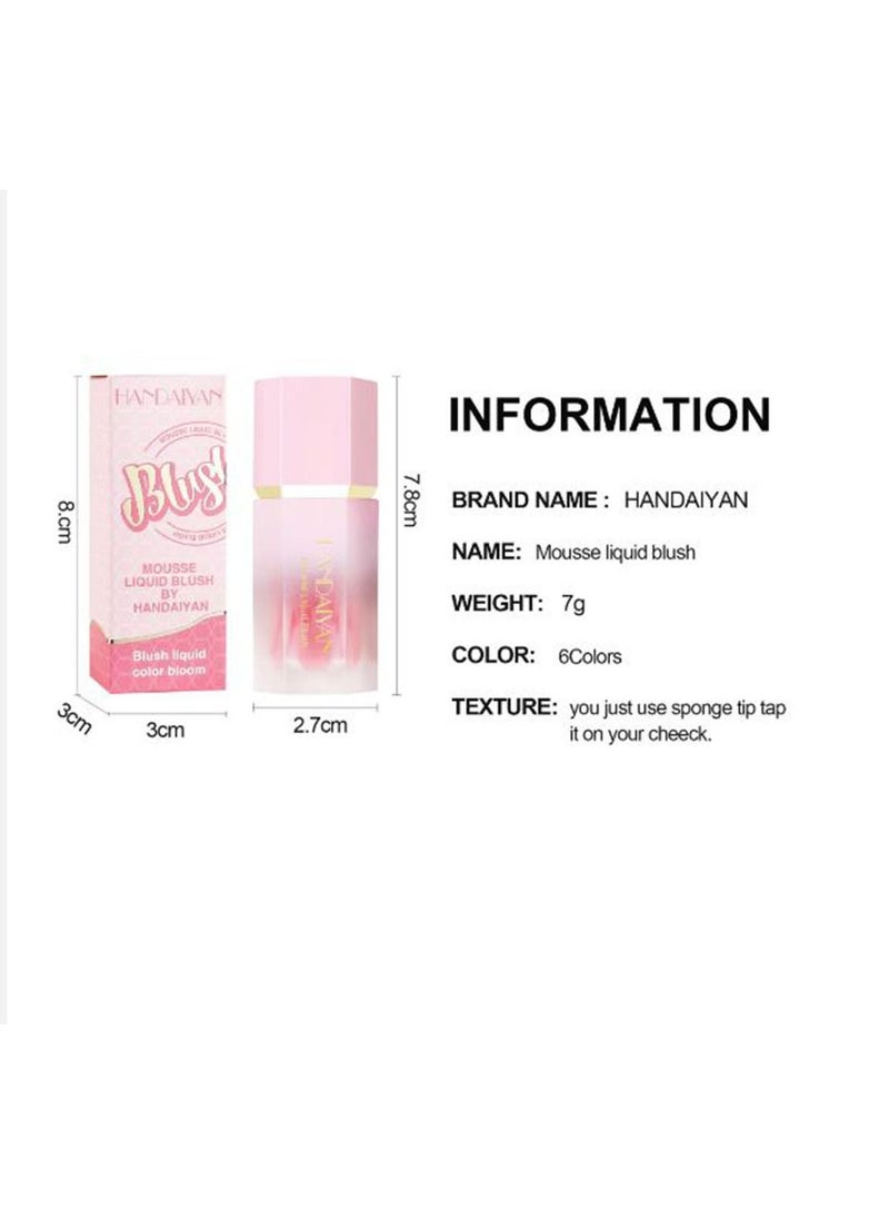 Mousse Liquid Blush For Cheeks Cream Face Blusher Stick with Sponge Palette Bronzer Highlighter Shape Contour Moisturizing And Breathable Matte Finish Long-wearing Waterproof For Women Makeup
