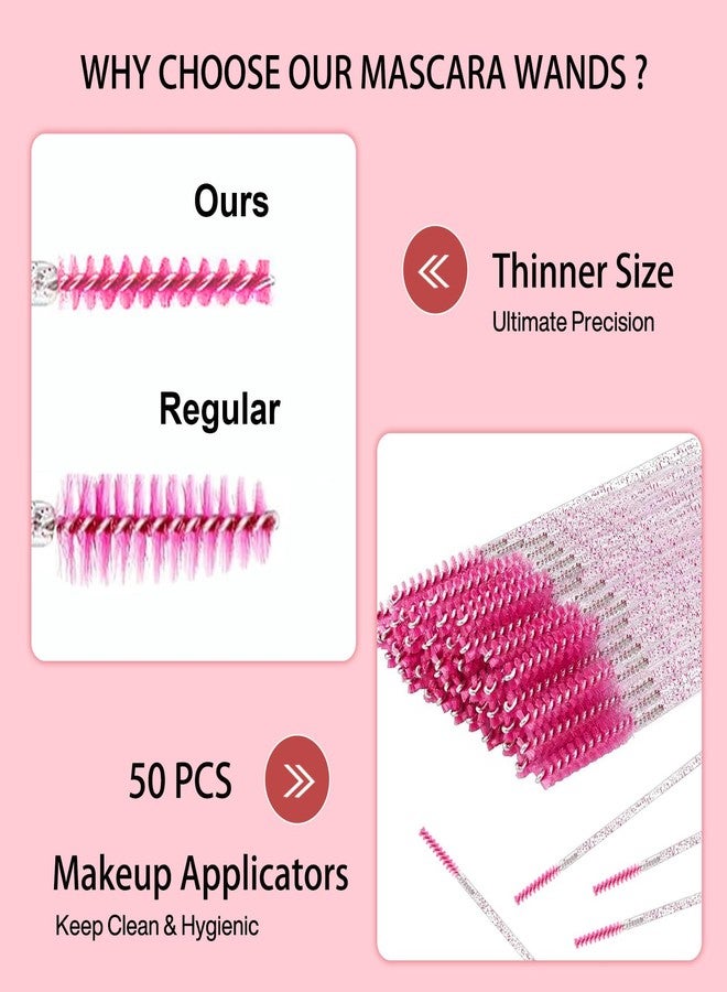 Corconess Skinny Mascara Wands 50pcs Mini Eyelash Brushes Disposable Lash Spoolies Micro Spoolies Eyebrow Brush Spoolies For Eyebrows Eyelash Extension Supplies(Pink) - Image 2