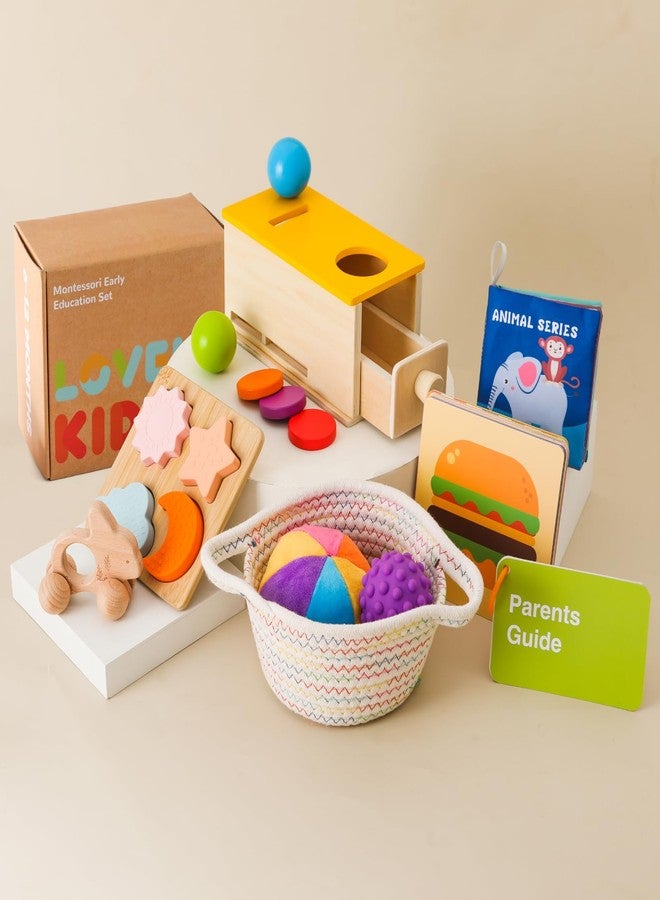 let's make Montessori Toys for Babies 6-12 Months 6 in 1 Learning Educational Toys Set Wooden Toys Play Kit Includes Object Permanence Box, Touch & Match Board, Sensory Ball & Treasure Basket, Soft Baby Book - Image 1