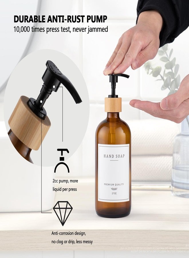 eggs sound Amber Glass Soap Dispenser - Dish Hand Soap Dispenser for Kitchen Set, Soap Lotion Dispenser Bathroom with Sturdy Pump and Tray, 14 Waterproof Labels,Refillable Dispenser-Amber - Image 5