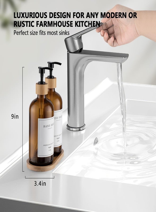 eggs sound Amber Glass Soap Dispenser - Dish Hand Soap Dispenser for Kitchen Set, Soap Lotion Dispenser Bathroom with Sturdy Pump and Tray, 14 Waterproof Labels,Refillable Dispenser-Amber - Image 2