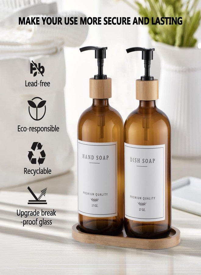 eggs sound Amber Glass Soap Dispenser - Dish Hand Soap Dispenser for Kitchen Set, Soap Lotion Dispenser Bathroom with Sturdy Pump and Tray, 14 Waterproof Labels,Refillable Dispenser-Amber - Image 3