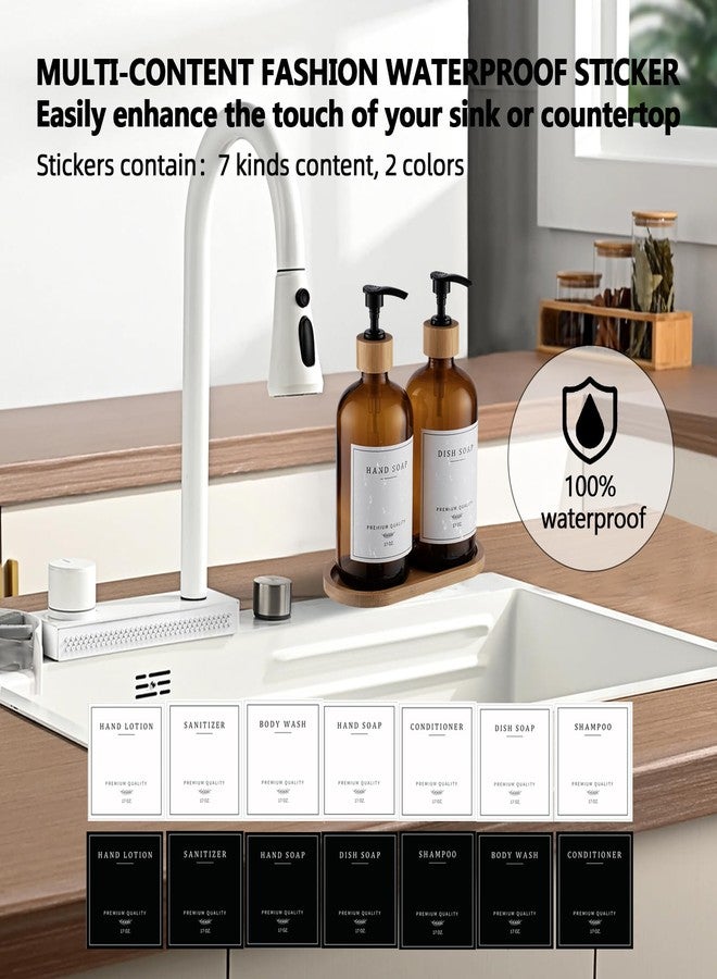 eggs sound Amber Glass Soap Dispenser - Dish Hand Soap Dispenser for Kitchen Set, Soap Lotion Dispenser Bathroom with Sturdy Pump and Tray, 14 Waterproof Labels,Refillable Dispenser-Amber - Image 4