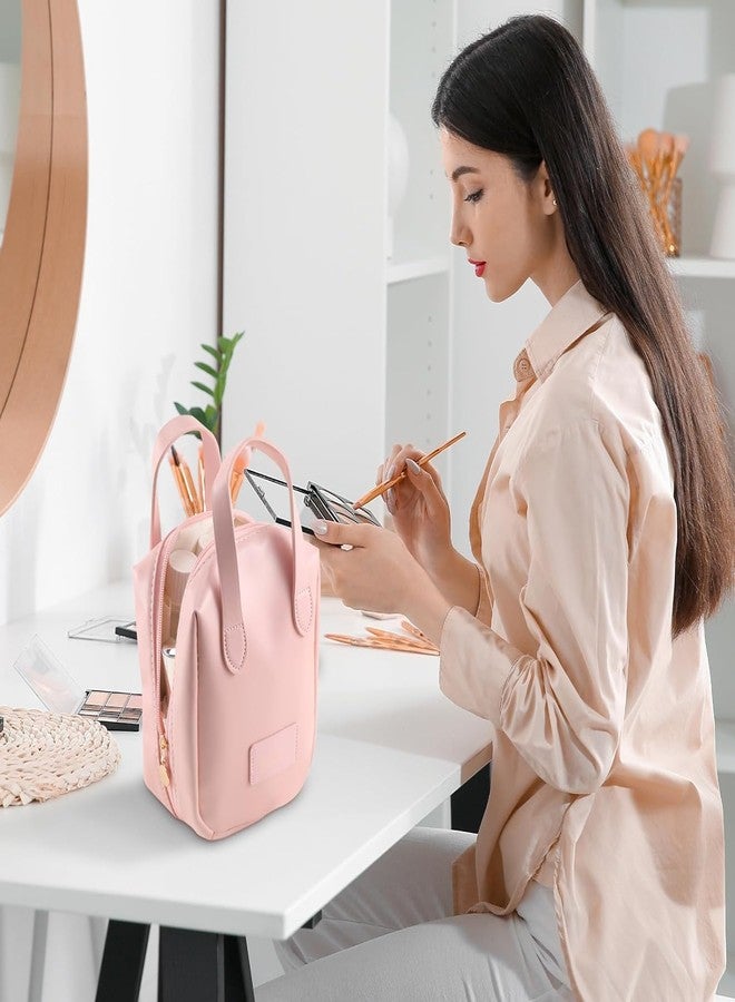 Trendegic Multi Functional Small Portable Handheld Cosmetic Bag for Women with Compartments Travel Makeup Bag Cosmetic Pouch Household Grooming Kit Makeup Wash Bag for Women (Pink) - Image 4