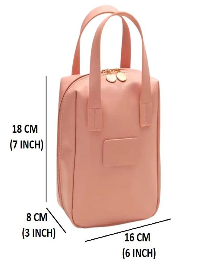Trendegic Multi Functional Small Portable Handheld Cosmetic Bag for Women with Compartments Travel Makeup Bag Cosmetic Pouch Household Grooming Kit Makeup Wash Bag for Women (Pink) - Image 5