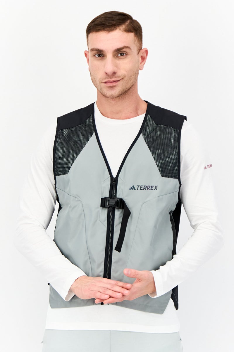 Adidas Men Sportswear Fit Brand Logo Outdoor Vest Jacket, Sage Green - Image 1