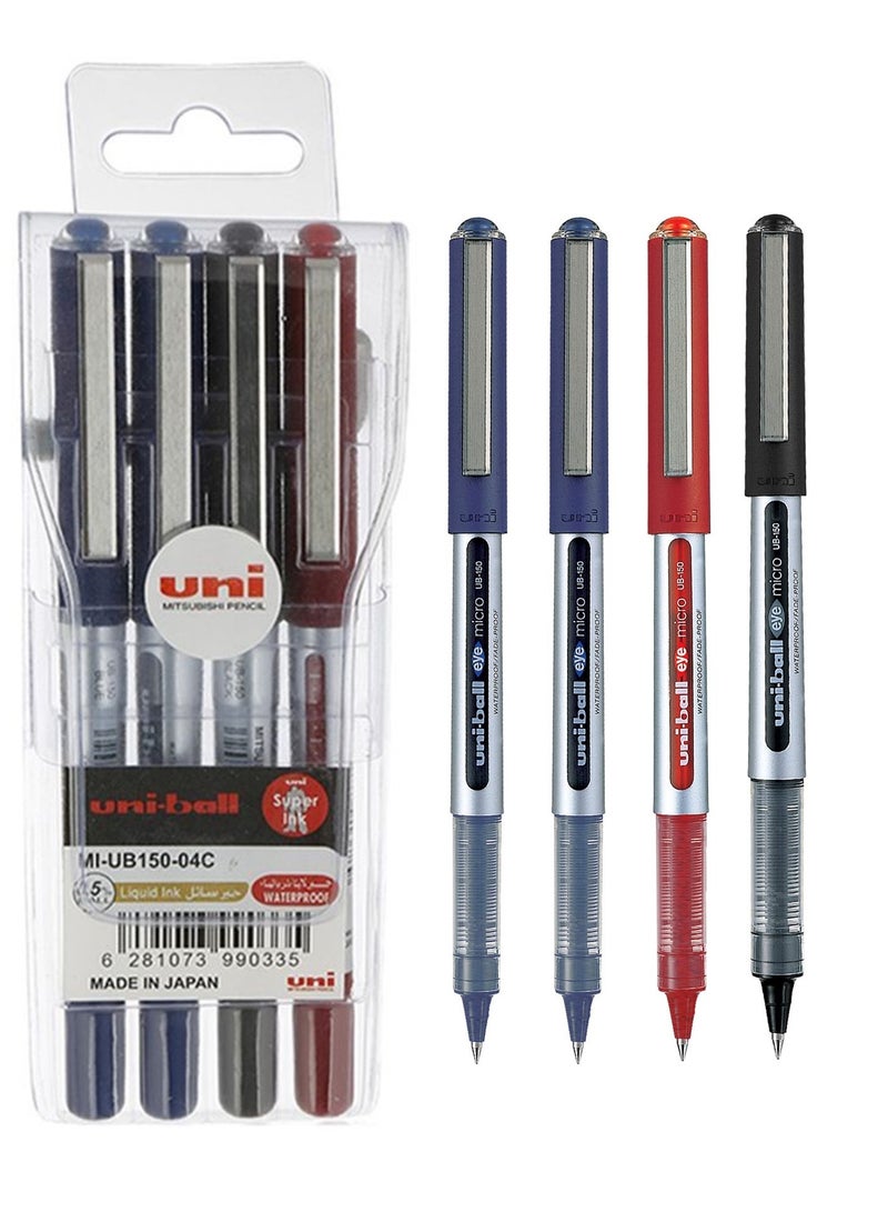 Uniball 4-Piece Eye Micro Rollerball Pen 0.5mm Tip Multicolour - Image 1