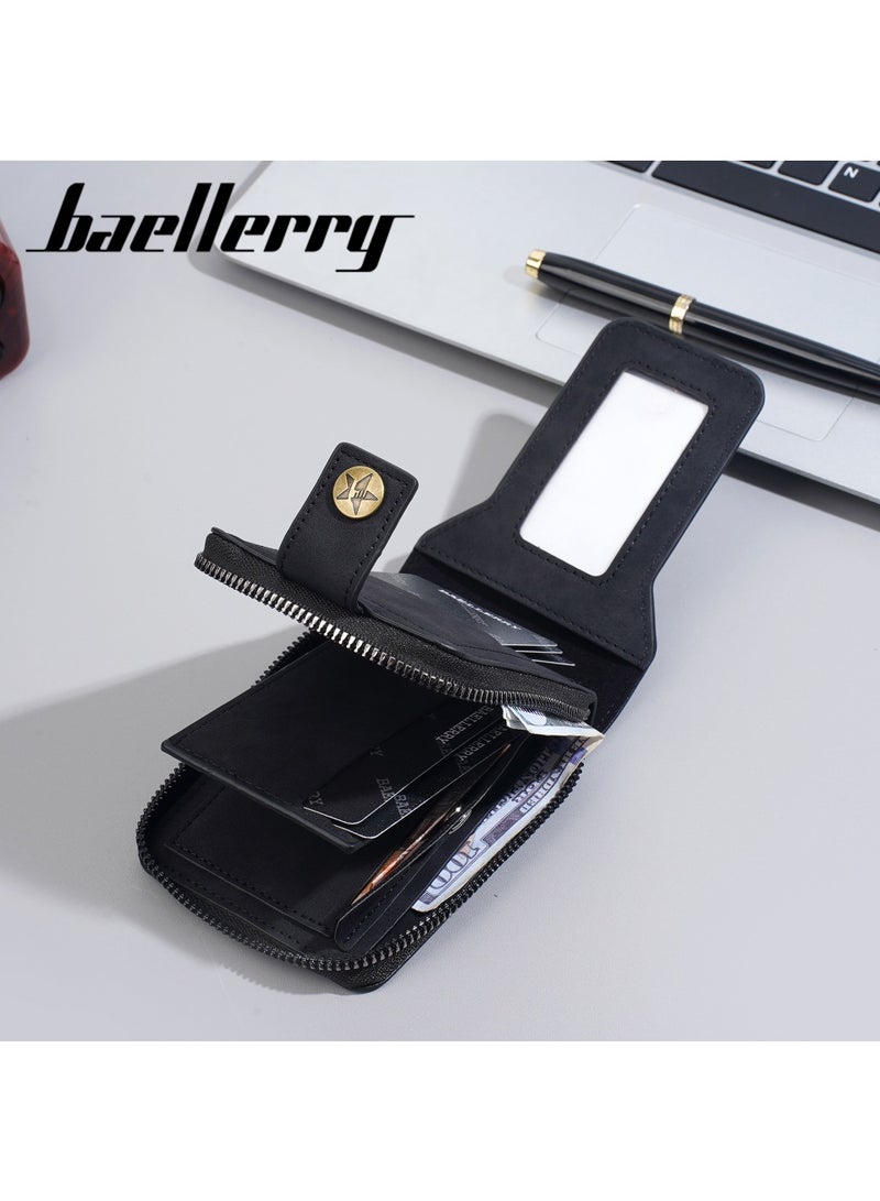 WAOKN Men's Retro Vintage Bifold Wallet, Premium PU Leather Anti-Theft Short Purse with Zipper Coin Pocket & ID Window, Multi-Function Business Casual Card Men's Retro Vintage Bifold Wallet, Premium PU Leather Anti-Theft Short Purse with Zipper Coin Pocket & ID Window, Multi-Function Business Casual Card Holder Wallet for Daily UseHolder Wallet DAIKY=== - Image 2