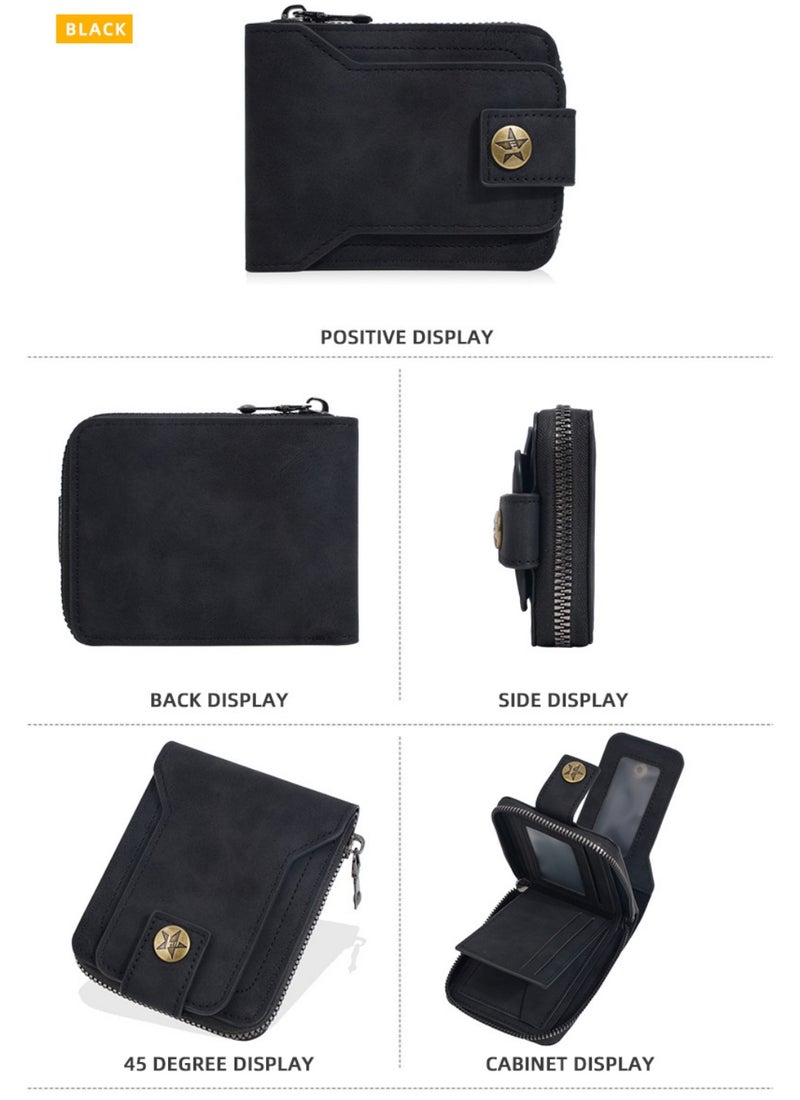 WAOKN Men's Retro Vintage Bifold Wallet, Premium PU Leather Anti-Theft Short Purse with Zipper Coin Pocket & ID Window, Multi-Function Business Casual Card Men's Retro Vintage Bifold Wallet, Premium PU Leather Anti-Theft Short Purse with Zipper Coin Pocket & ID Window, Multi-Function Business Casual Card Holder Wallet for Daily UseHolder Wallet DAIKY=== - Image 3
