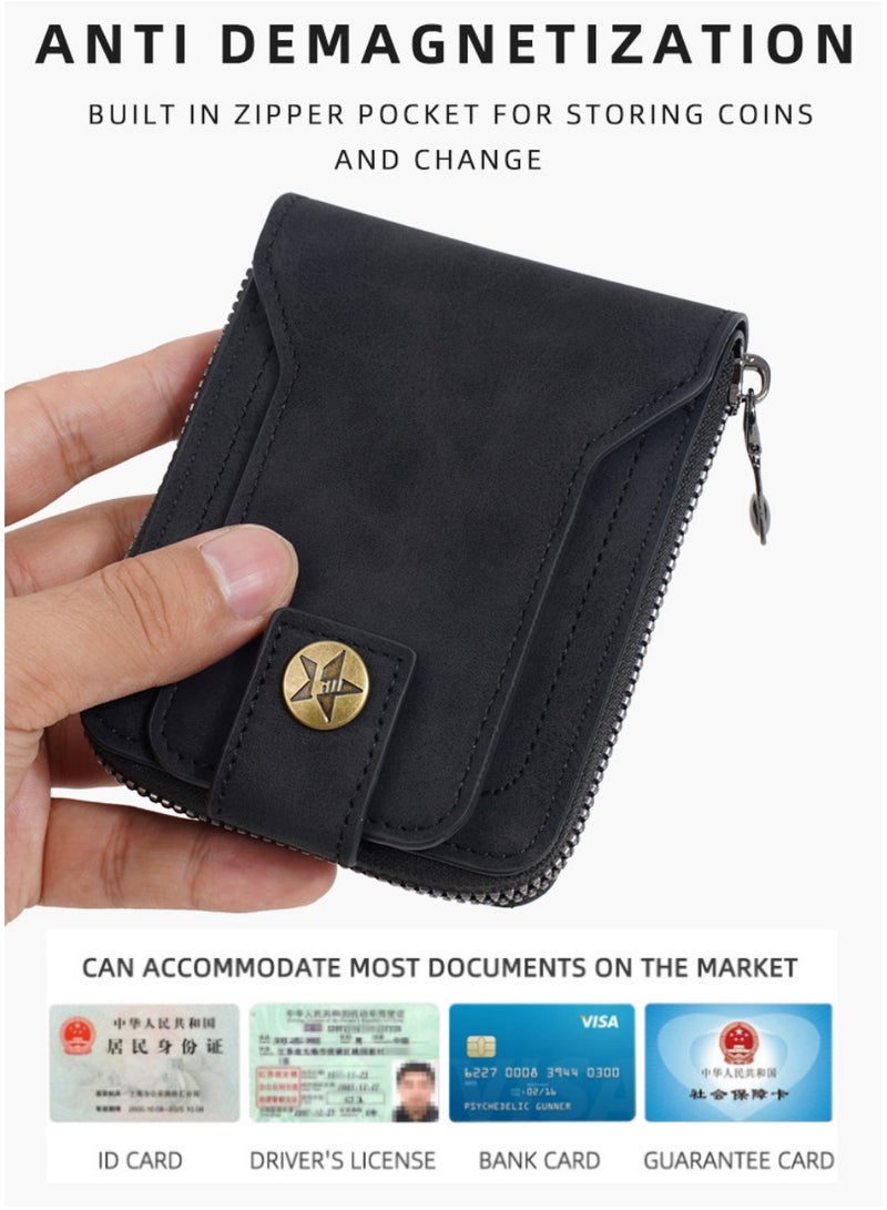 WAOKN Men's Retro Vintage Bifold Wallet, Premium PU Leather Anti-Theft Short Purse with Zipper Coin Pocket & ID Window, Multi-Function Business Casual Card Men's Retro Vintage Bifold Wallet, Premium PU Leather Anti-Theft Short Purse with Zipper Coin Pocket & ID Window, Multi-Function Business Casual Card Holder Wallet for Daily UseHolder Wallet DAIKY=== - Image 5
