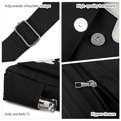 Valleycomfy Messenger Bag,Canvas Messenger Bag with Star Purse,Crossbody Bag for Women,Black - Image 4
