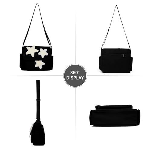 Valleycomfy Messenger Bag,Canvas Messenger Bag with Star Purse,Crossbody Bag for Women,Black - Image 3