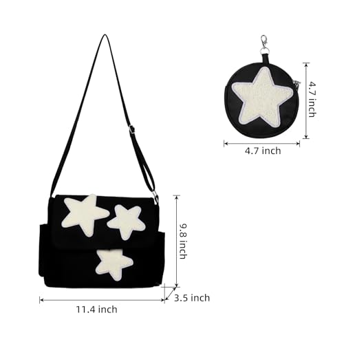 Valleycomfy Messenger Bag,Canvas Messenger Bag with Star Purse,Crossbody Bag for Women,Black - Image 5