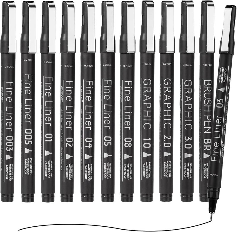 EYEYE 12 x Black Micro Pen Fineliner Pens 0.15-3.0mm - Image 3