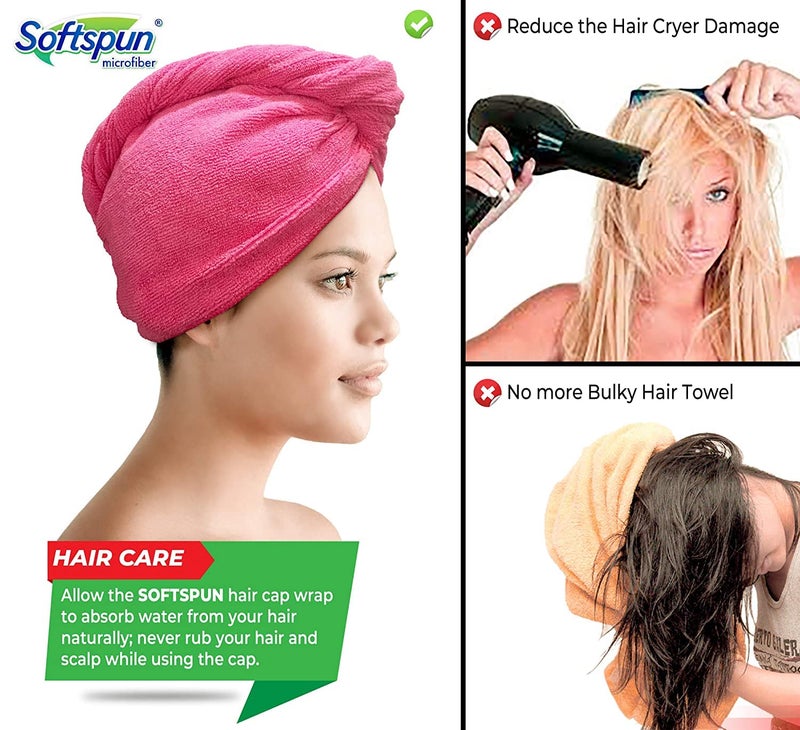 SOFTSPUN Microfiber Hair Cap 70X25 cm  Pink  1 Pcs  340 GSM Super Absorbent Quick Dry Hair Turban for Drying All Kinds of Hair  Straight or Curly Short or Long Thin or Thick Hair - Image 3