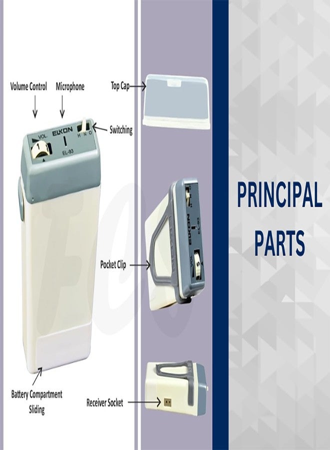 أف سي أس مكبر صوت جيب FCS Elkon EL-93 مع سلك وسماعة استقبال ثنائية الأذن، لون بيج، مناسب للمستخدمين الذين يعانون من ضعف سمع متوسط إلى شديد. - Image 3