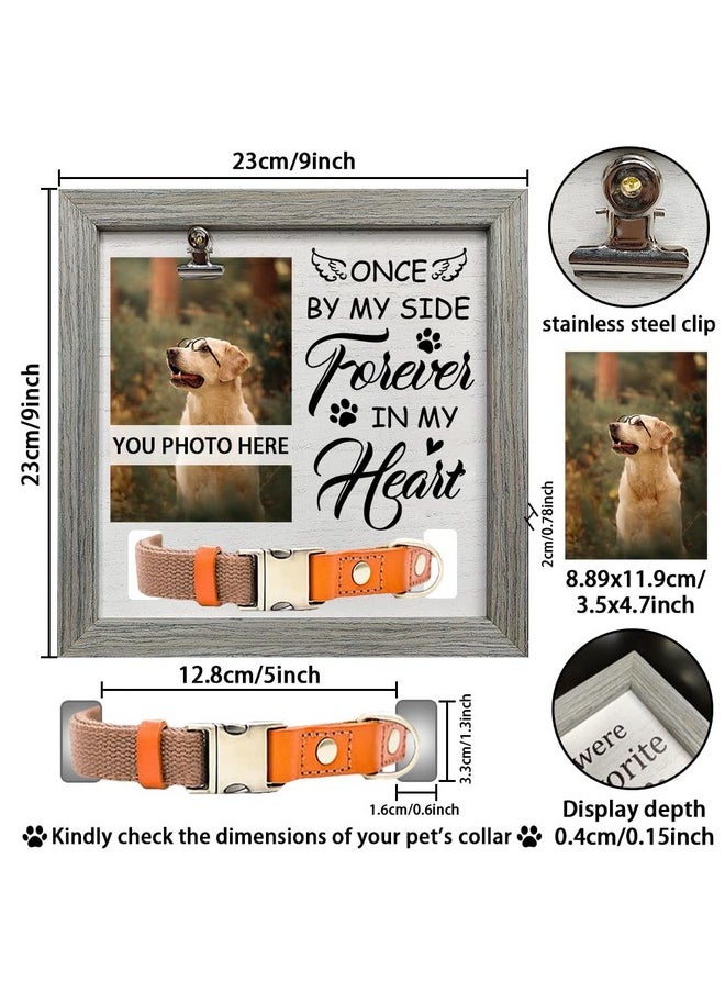 FINGERINSPIRE FINGERINSPIRE Pet Memorial Picture Frame 9x9 inch Once By My Side Forever in My Heart Pet Picture Frames with Photo Clip & Collar Holder Wood Pet Memorial Gifts Frame for Dogs Cat Pets that Passed  - Image 2