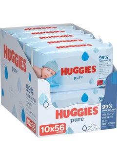 Huggies Pure Baby Wipes, 99% Pure Water Wipes, 10 Pack x 56 Wipes, 560 Count  - Image 1