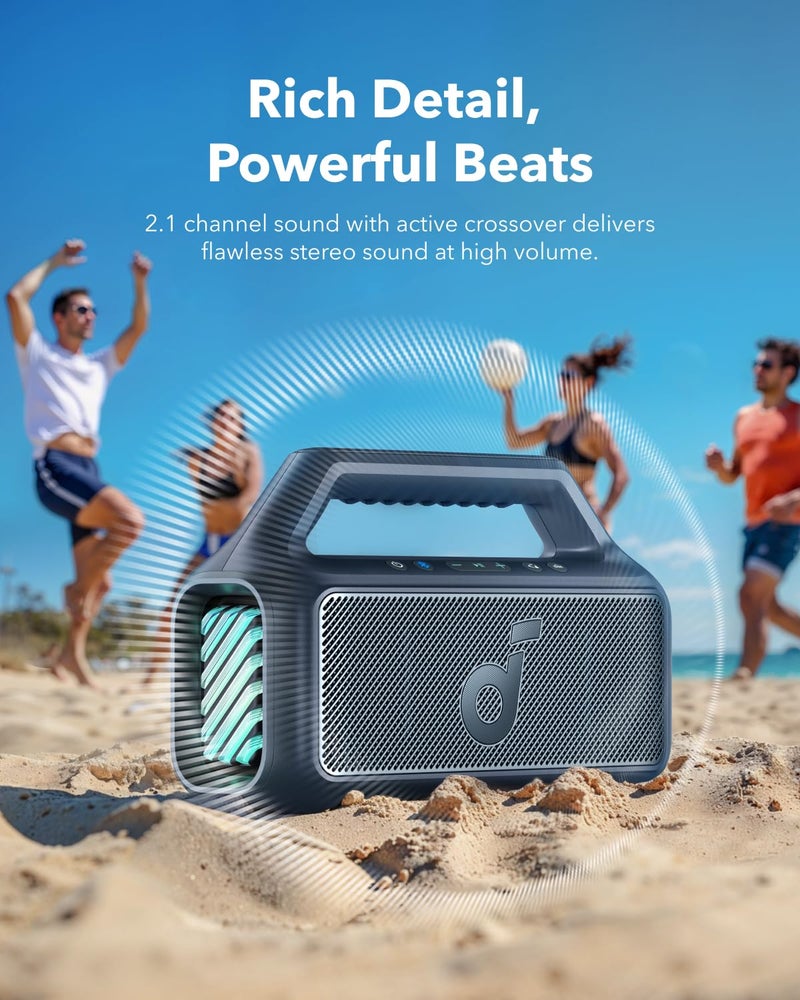 soundcore Boom 2 By Anker, Outdoor Speaker, 80W, Subwoofer, BassUp 2.0, 24H Playtime, IPX7 Waterproof, Floatable, RGB Lights, USB-C, Custom EQ, Bluetooth 5.3, Portable for Camping, Beach, and Backyard - Image 3