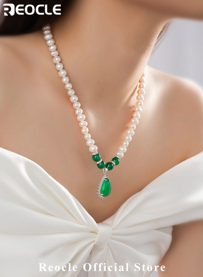 ريوكل طقم قلادات لؤلؤ نسائية طقم قلادات لؤلؤ نسائي 1 قطعة قلادات وسوار 1 قطعة وزوج أقراط لؤلؤ عقيق طقم مجوهرات عروس مجوهرات أنيقة هدايا للأم والزوجة والصديقة - Image 4