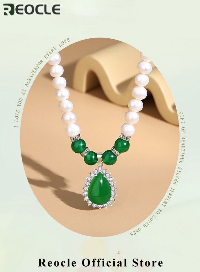 ريوكل طقم قلادات لؤلؤ نسائية طقم قلادات لؤلؤ نسائي 1 قطعة قلادات وسوار 1 قطعة وزوج أقراط لؤلؤ عقيق طقم مجوهرات عروس مجوهرات أنيقة هدايا للأم والزوجة والصديقة - Image 2