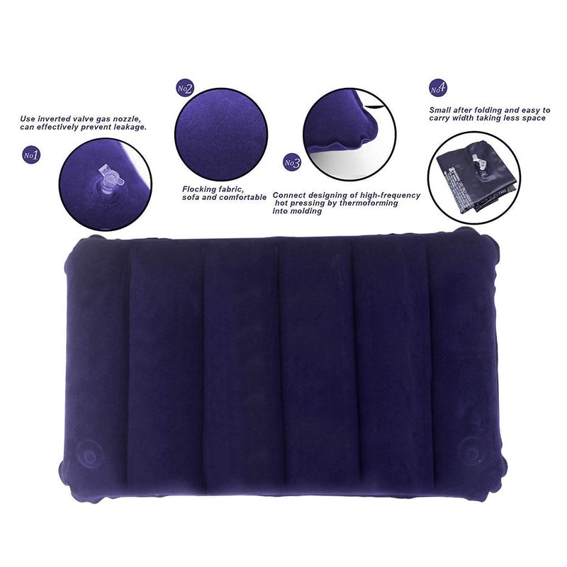 MSS Store Squared Travel Flocked Fabric Air Pillow Compact Comfortable and Ergonomic Inflatable Used for Neck Lumbar Support Camping and Hiking Blue Color 4 Piece MSS T A P 4  - Image 3