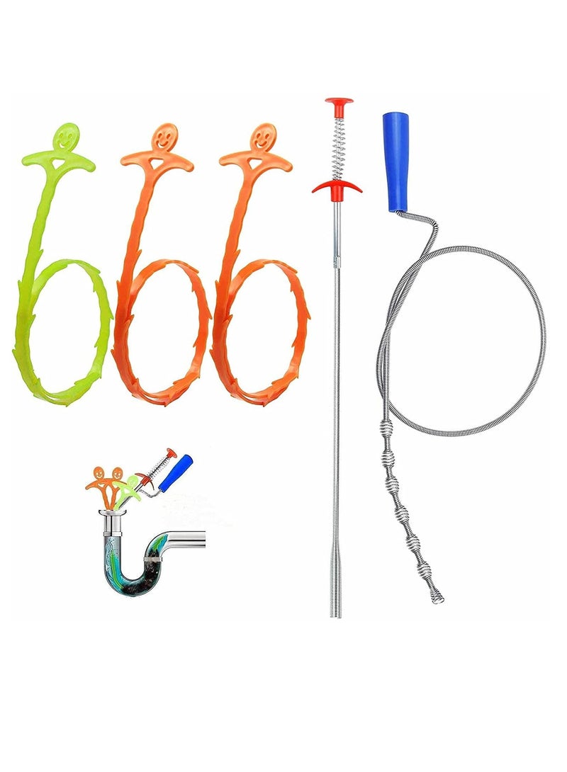 5 in 1 Sink Snake Cleaner Drain Auger Hair Catcher, Sink Dredge Drain Clog Remover Cleaning Tools for Kitchen Sink Bathroom Tub Toilet Clogged Drains Dredge Pipe Sewers - Image 1