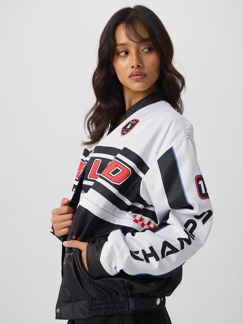 The Souled Store 2 in 1 Souled Champs Jacket Women and Girls Long Sleeve Button Front Oversized Fit Varsity Jackets - Image 3