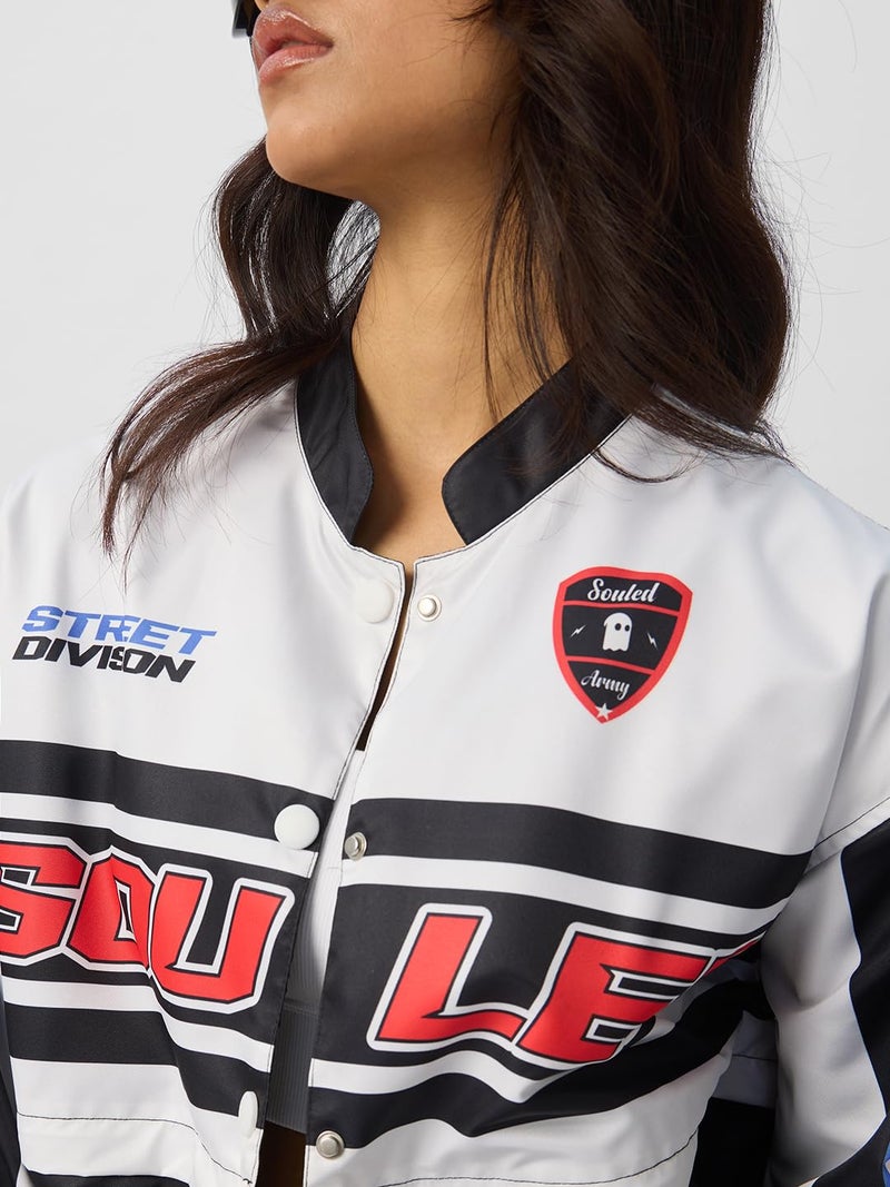 The Souled Store 2 in 1 Souled Champs Jacket Women and Girls Long Sleeve Button Front Oversized Fit Varsity Jackets - Image 5