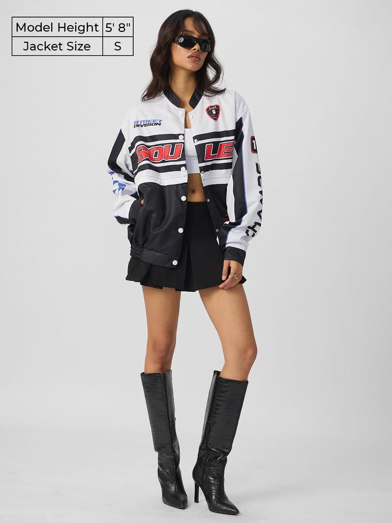 The Souled Store 2 in 1 Souled Champs Jacket Women and Girls Long Sleeve Button Front Oversized Fit Varsity Jackets - Image 2