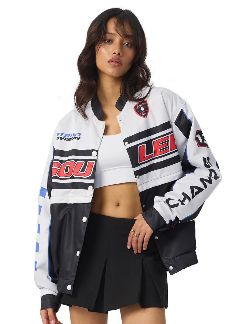 The Souled Store 2 in 1 Souled Champs Jacket Women and Girls Long Sleeve Button Front Oversized Fit Varsity Jackets - Image 1